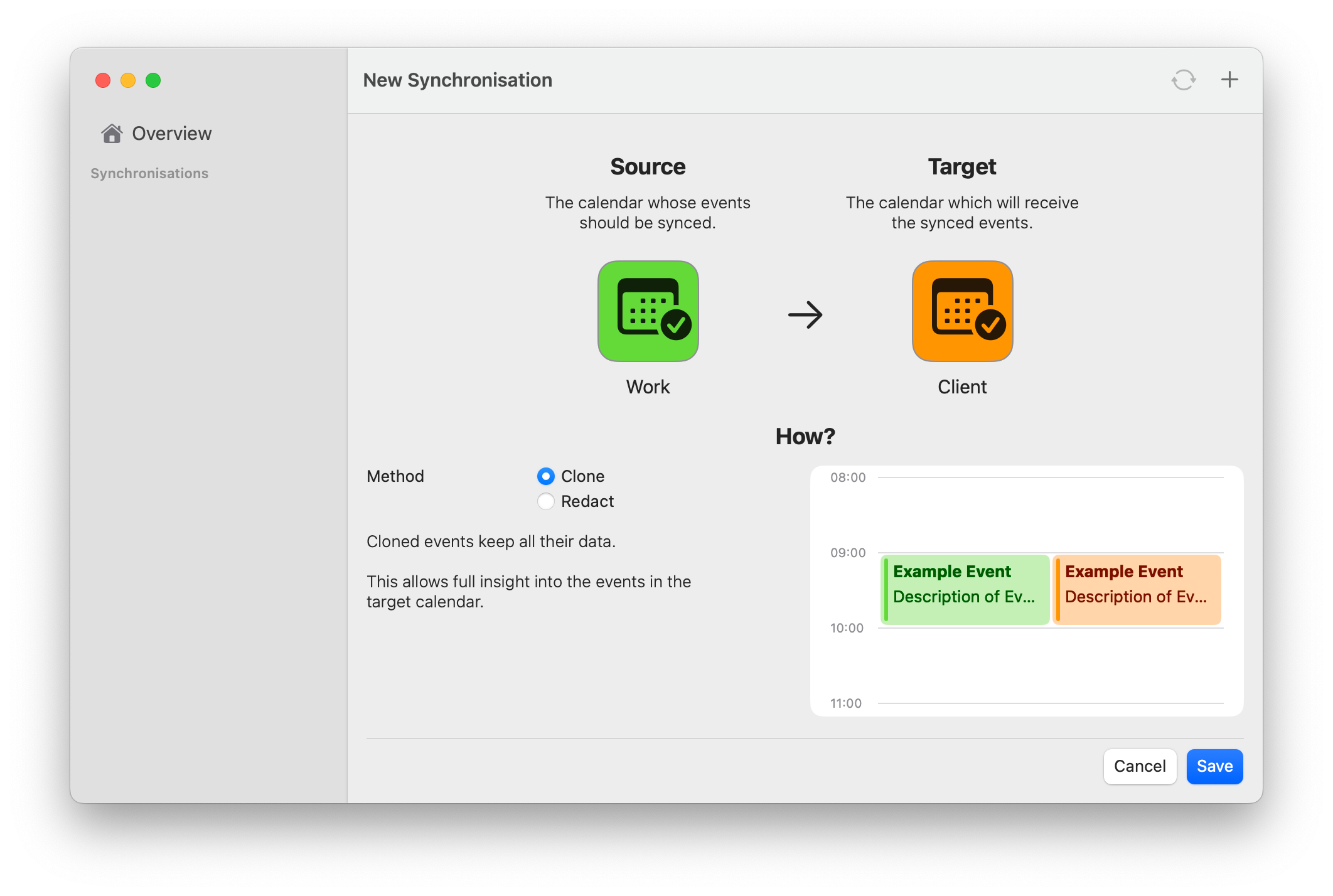 Screenshot of application when both calendars were selected